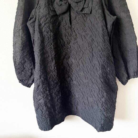 SOMETHING NAVY | Black Textured Organza Shift Dress Bubble Sleeve Bow | Size XXL - Picture 4 of 8